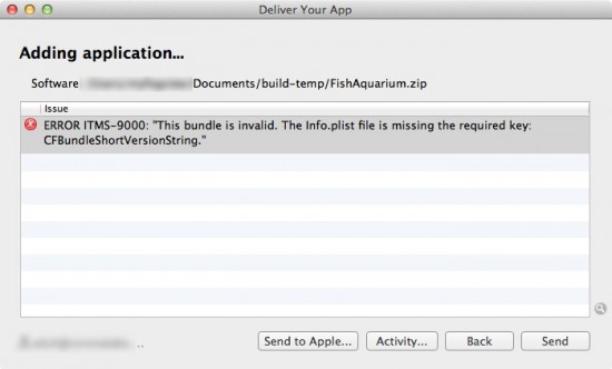 Apple error screenshot